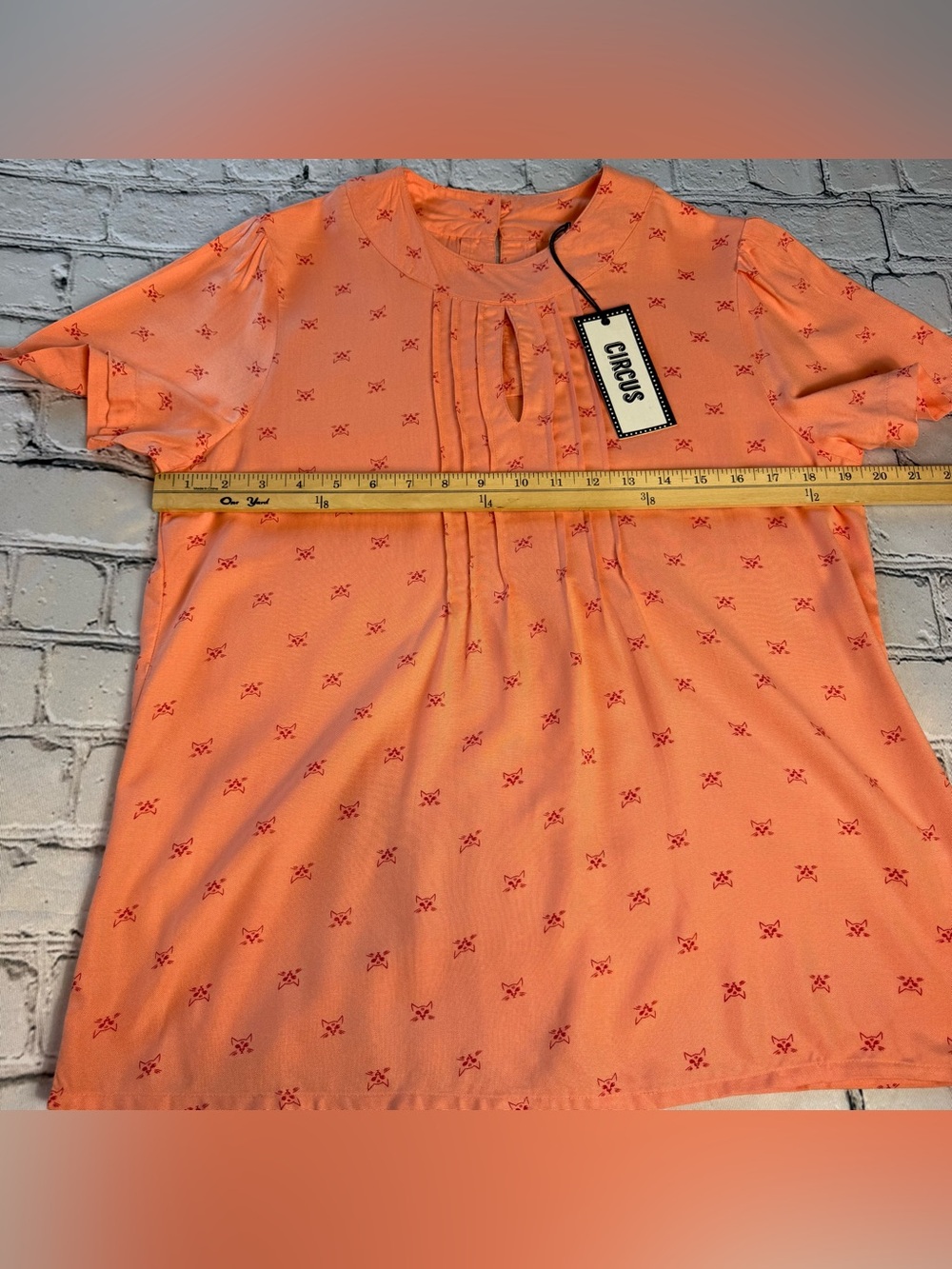 Circus NWT Cat Print Light Peach Pink Retro Inspired Blouse Keyhole Size 14 UK - Picture 5 of 8